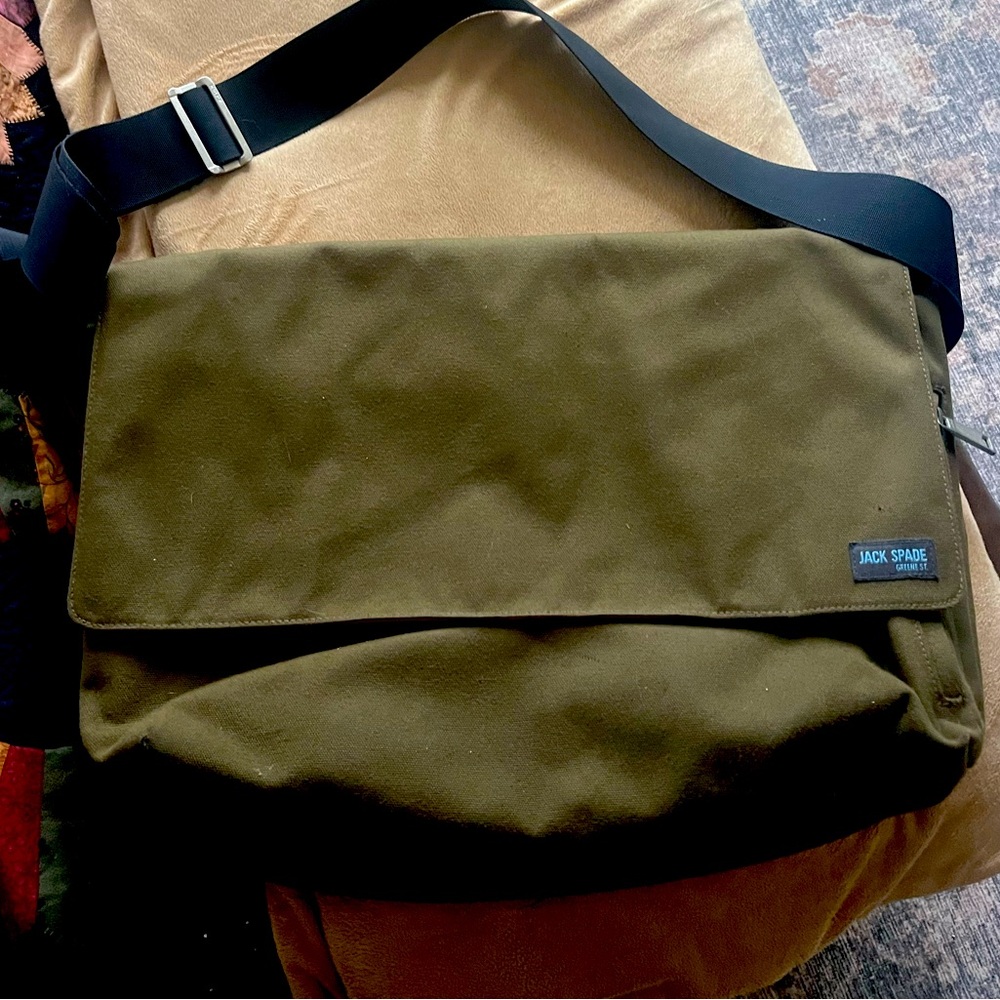 JACK SPADE olive canvas messenger bag.